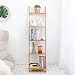 exilot Natural Bamboo Ladder Shelf 5-Tier Wall-Leaning Bookshelf Ladder Bookcase Storage Display Shelves for Living Room, Kitchen, Office, Multi-Functional Plant Flower Stand Shelf.
