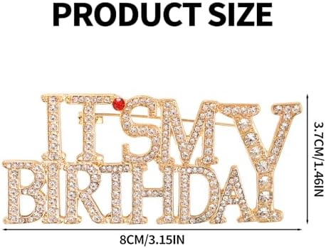 Mikovivi It's My Birthday Pin, Rhinestones Happy Birthday Broş
