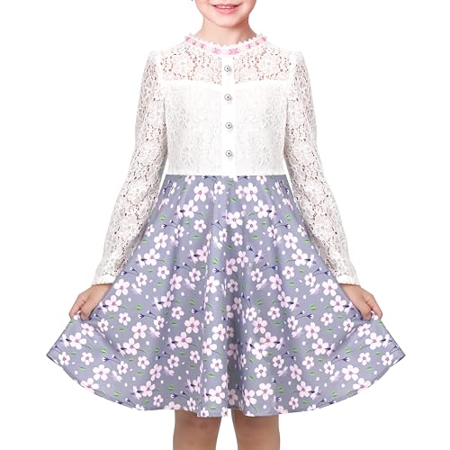 Sunny Fashion Girls Dress Green Floral Lace St Patrick Clover Party Long Sleeve