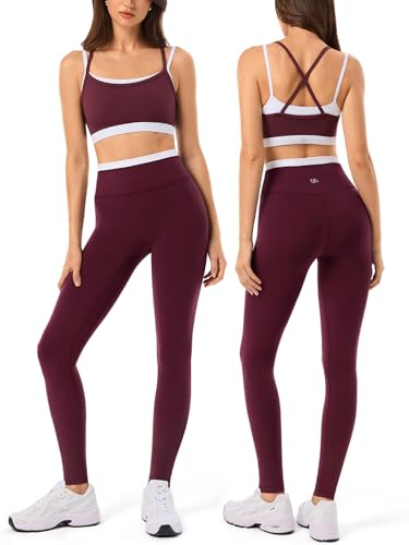 Women Workout Sets Cross Back Strappy Sports Bra High Waist Seamless Yoga Leggings 2 Piece Outfits...
