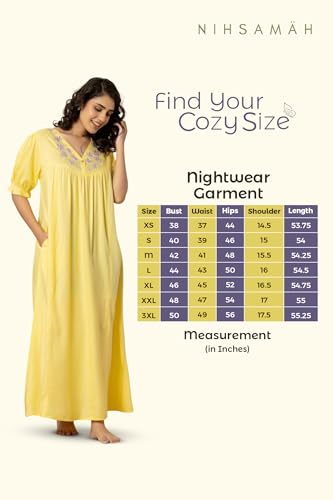 Image of NIHSAMAH Viscose Nighty for Women, Embroidered & Printed Stylish Night Gown, Long Sleeve Comfortable Sleepwear Long Nightwear, Maxi