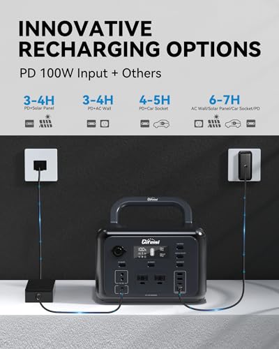 Portable Power Station, 518Wh LiFePO4 Battery Solar Generator with 110V/500W Dual AC Outlets, PD 100W Output/Input, Fast Recharging for Camping RV/CAPA/Emergency - Image 2