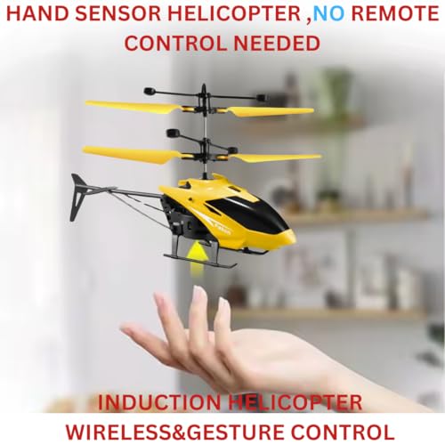 Image of RC Helicopter with Hand Gravity Sensor for Kids Flying Remote Control Toy, Chargeable LED Light & Smart Safety Sensor, Indoor Outdoor Play, for Boys & Girls - Pack of 1 ((Yellow)
