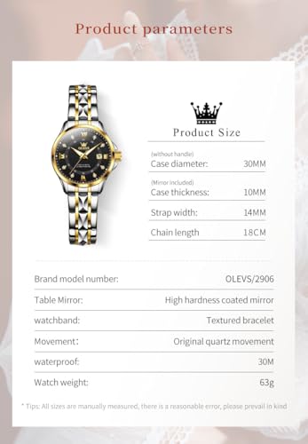 Image of OLEVS Luxury Diamond Small Female Watches - Stainless Steel Bracelet, Waterproof Business Dress Analog Luminous Date Ladies Watches