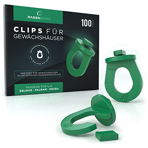 RASENWERK®, 100 innovative greenhouse clips with notch, sturdy plant holder, compatible with the brands Zelsius, Deuba etc