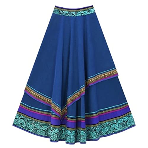 Falda larga de media pantorrilla para mujer, cintura alta, bordada, estilo chino, doble capa, Como se muestra en las fotos., 48