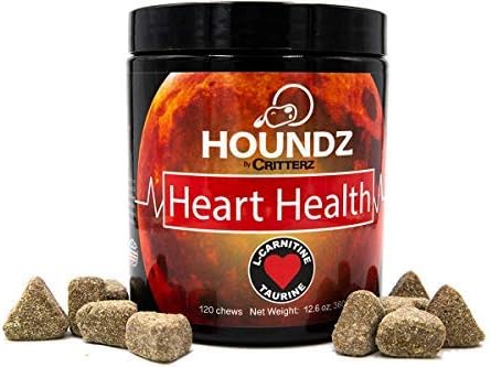 Houndz Heart Health Beef Liver and Peanut Butter Flavored Chews for Dogs, 120 Heart Health Chews with Taurine, L-Carnitine, Hawthorn…