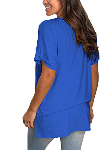 Image of Sampeel Women's V Neck T Shirts Casual Rolled Short Sleeve Side Split Summer Tops Loose Fit