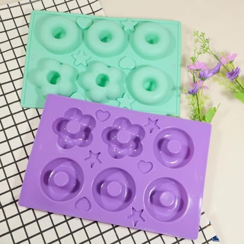 Image of PureBake Silicone Donut Mould Tray for Baking, 6 Cavity, Round & Flower Shape, Non Stick, Mini Cake Pan for Fondants Donuts, Chocolate & Desserts, Random Color, Pack of 1
