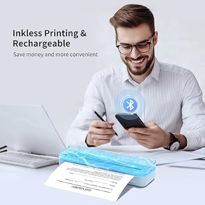 Gloryang 300DPI Portable Printer Wireless for Travel, Inkless Small Bluetooth Printers for Home Use, Compatible with Mobile Phone & Laptop, Support 8.5 x 11 Inch & A4 Thermal Printer Paper, Blue