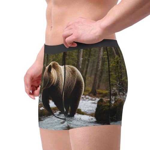 White Bear Brown Bear Print Men'S Boxer Briefs,Moisture Wicking Breathable Cotton Underwear Comfort Flex Waistband4