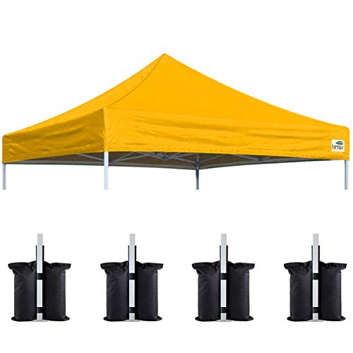 Image of Eurmax USA 10x10 Pop Up Canopy Replacement Top,Universal Instant Canopy Cover ONLY,Heavy Duty UPF 50+ UV Protection,Water & Wind Resistant Tarp,30+ Colors Available,Bonus 4 Sand Bags (Gold)