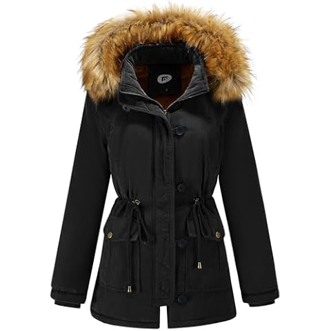 poonyfesh Women's Winter Coat Warm Fleece Line Parka Jacket with Fur Hood Windproof Thicken Outerwear Black M Cover