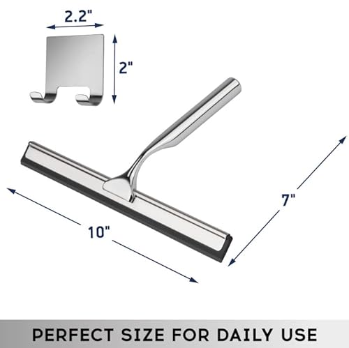 Dsv Standard All-Purpose Shower Squeegee For Shower Doors, Bathroom, And Car Windshield - Stainless Steel Window Cleaner Tool With Adhesive Hook - 10 Inch, Silver #TOP1