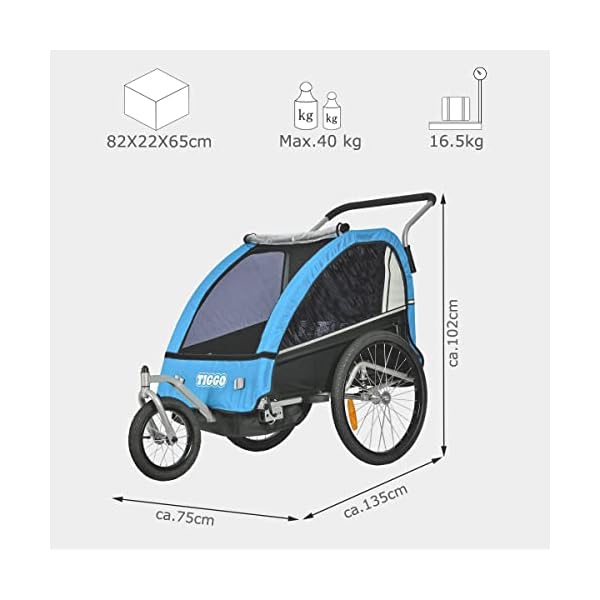 Tiggo S2 Kinderanhänger mit Federung Jogger 2 in 1 Kinder Buggy fahrradanhänger Anhänger 360° Drehbar – Bild 8