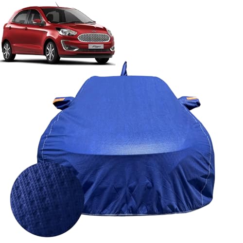 Image of Car Cover for Ford Figo (2015-2021) | 100% Waterproof Cover with Antenna & Reflective Mirror Pockets | Dustproof, Scratchproof, Heatproof Figo Car Cover |Soft Cotton Lining| Blue