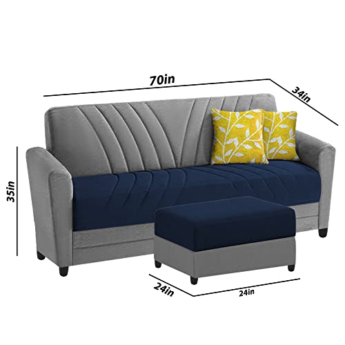 Image of Francis 3 Seater Sofa with Ottoman Set for Living Room (Blue Grey Fabric)