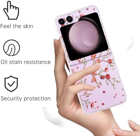 Khazna Phone Case, For Galaxy Z Flip 5 Case with Strap, Cute Flower Phone Case for Women Girls, Hard PC Case Supports Wireless Charging Case Shockproof Cover for Samsung Galaxy Z Flip 5 5g
