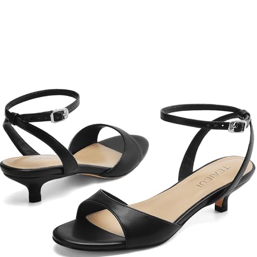 Women's Sandals Kitten Heels Low Strappy Heels Open Toe Ankle Strap Sandals for Women Party Wedding Dress Shoes3