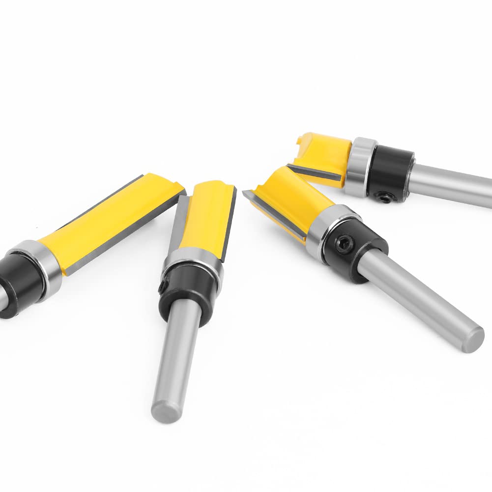 Set di 4 Punte da 1/4 di Pollice con Gambo a Filo Modello, Strumenti per rifinitura a Filo Dritto con Modello di Cuscinetto Trapano per fresatrice Professionale per Legno Top Utensili