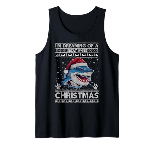 Shark Lover Ugly Xmas Sweater Style Santa Shark Christmas Tank
