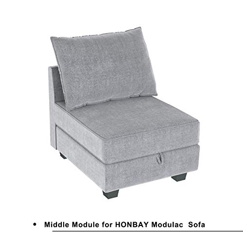 HONBAY Modern Fabric Middle Module for Modular Sofa Customizable Sectional Sofa Couch Accent Armless Chair, Grey by HONBAY - Image 3