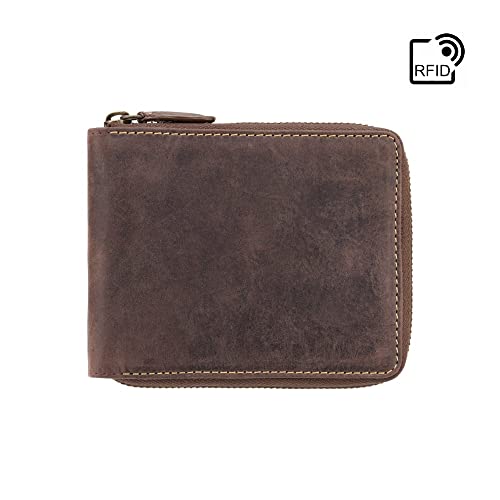 VISCONTI Men's Zip Around RFID Wallet, Oil Brown2