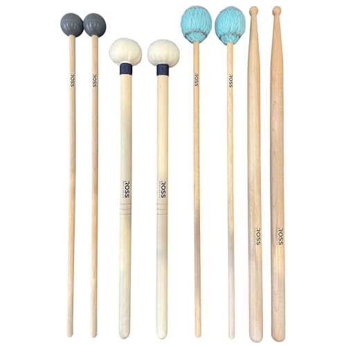 ROSS Percussion Intermediate Drum Mallet Set: General Timpani, SD2 Drumsticks, Medium Vibraphone Mallets, Xylophone Rubber Mallets