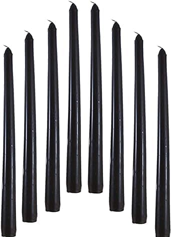 Wax Smokeless Scented Black Tapered Stick Candles Decorations for Living Room Plain Black, Pack of 4 Candles