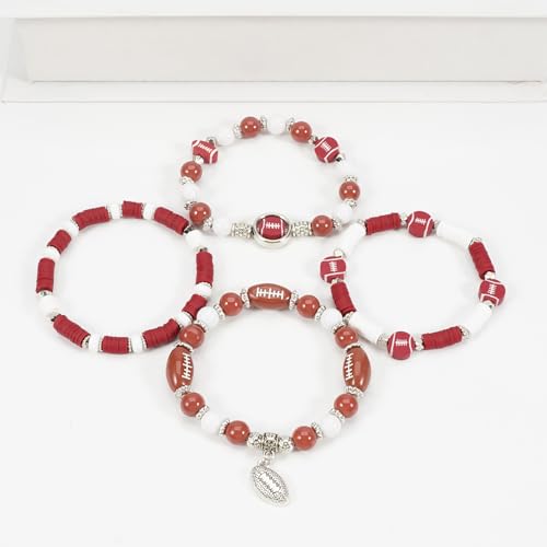 Image of Football Baseball Soccer Beaded Bracelets for Women Stackable Game Day Sports Theme Bracelet