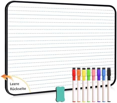 DOLLAR BOSS Magnetisch whiteboard, 45 x 60 cm, magneetbord voor aan de muur, printen magnetisch prikbord memobord met 6 magneten, 2 stiften, bruine houten planken