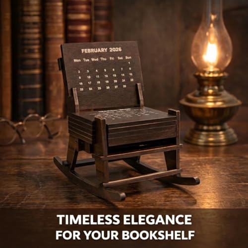 Image of Handcrafted Wooden Rocking Chair Desk Calendar 2026 - Unique DIY Miniature Furniture Monthly Planner for Home Office Decor, Bookshelf Accessory, and Corporate Gifting - Premium Compact Wood Craft Desktop Organizer & New Year Gift