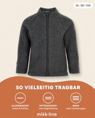 Mikk-line Wollwalk Jacke Baby & Walkjacke Kinder 104 Anthracite Melange – Wollfleece Jacke Baby & Wolljacke aus Merinowolle – Winterjacke & Übergangsjacke, Oeko-Tex & Kratzfrei