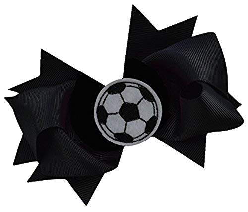 SOCCER BALL BOW Girls 4.5 Inch Grosgrain Soccer Hair Bow with Embroidered Soccer Ball By Funny Girl Designs