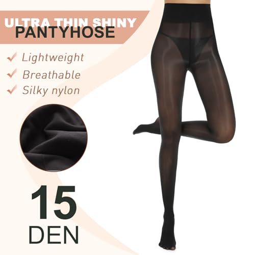 2 Pairs Shiny Pantyhose for Women High Waist Silk Oil Shimmer Sheer Tights3