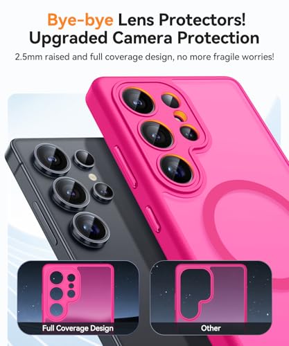 Image of CANSHN Designed for Samsung Galaxy S25 Ultra Case (2025) [Full Camera Protection] [Compatible with Magsafe] Translucent Matte Back Protective Phone Cover, Hot Pink