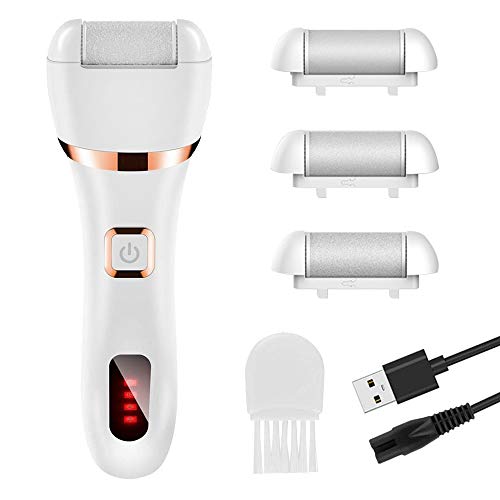 Gaoni Eléctrica Pedicura - Juego de pedicura profesional, removedor de piel dura resistente al agua recargable con 3 rodillos y 2 velocidades para pies secos y agrietados, blanco