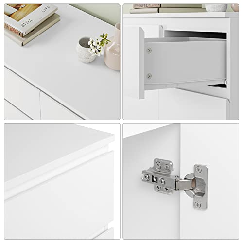 Fotosok 5 Drawer Dresser, White Dresser For Bedroom, Mid Century Modern Dresser Double Dresser Storage Chests Of Drawer With Door, Deep Drawers And Wide Storage Space #TOP6