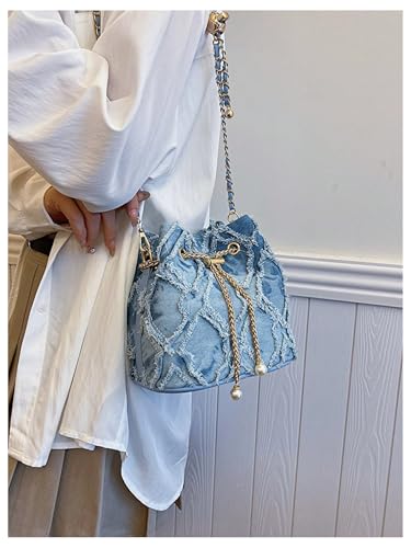 Floerns Women's Retro Denim Bucket Bag Chain Strap Shoulder Handbags Mini Crossbody Bags2