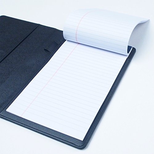 Ahzoa Colorful 4 Pockets A5 Size Memo Padfolio S1, Including 5 X 8 Inch Legal Writing Pad, Synthetic Leather Handmade About 6.3 X 8.7 Inch Folder Clipboard Holder (Black) #TOP4