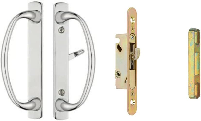 Rockwell Security Charlotte Patio Sliding Door Handle Set with Mortise Lock and Keeper Polished Chrome Finish Fits 1-1/2 and 1-3/4 Inch Thick Doors with 3-15/16 Inch Screw Holes CTC