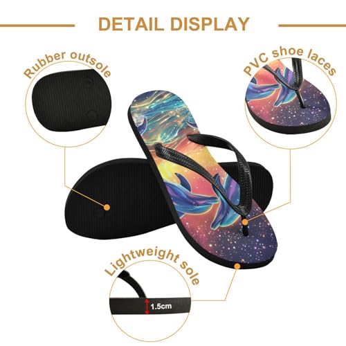 Dolphin Flowers Sunset Orange Flip Flops for Beach Thong Sandals Anti-slip Lightweight Beach Shoes for Travel Summer Outdoor3