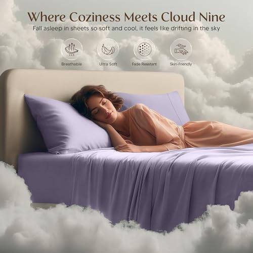 Image of Utopia Bedding Queen Size Sheet Set - 4 Piece Bed Sheets, Soft and Breathable Microfiber, Includes 1 Fitted Sheet, 1 Flat Sheet and 2 Pillowcases - Oeko Tex (Lavender)