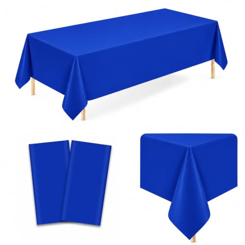 Image of WNINK 2 Pack Dark Blue Plastic Tablecloths, 54 x 108 Inch Disposable Covers | Ideal for Birthdays, Graduations, Baby Showers and Team Parties, Helping Protect Tabletops from Spills and Simplify Cleanup