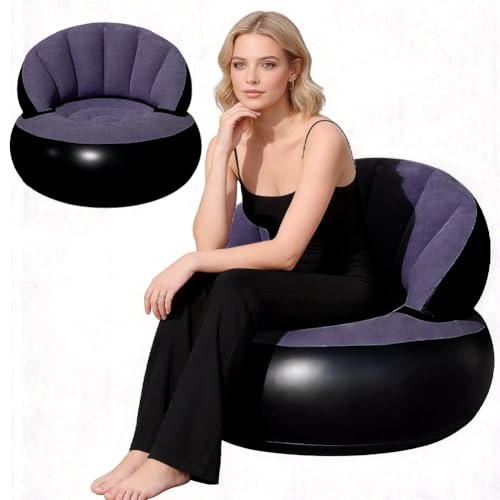 CEWROM Canapé gonflable 2 en 1 avec surface floquée, imperméable, fauteuil portable avec pompe pour salon, extérieur, camping, plage, voyage, canapé, pouf...