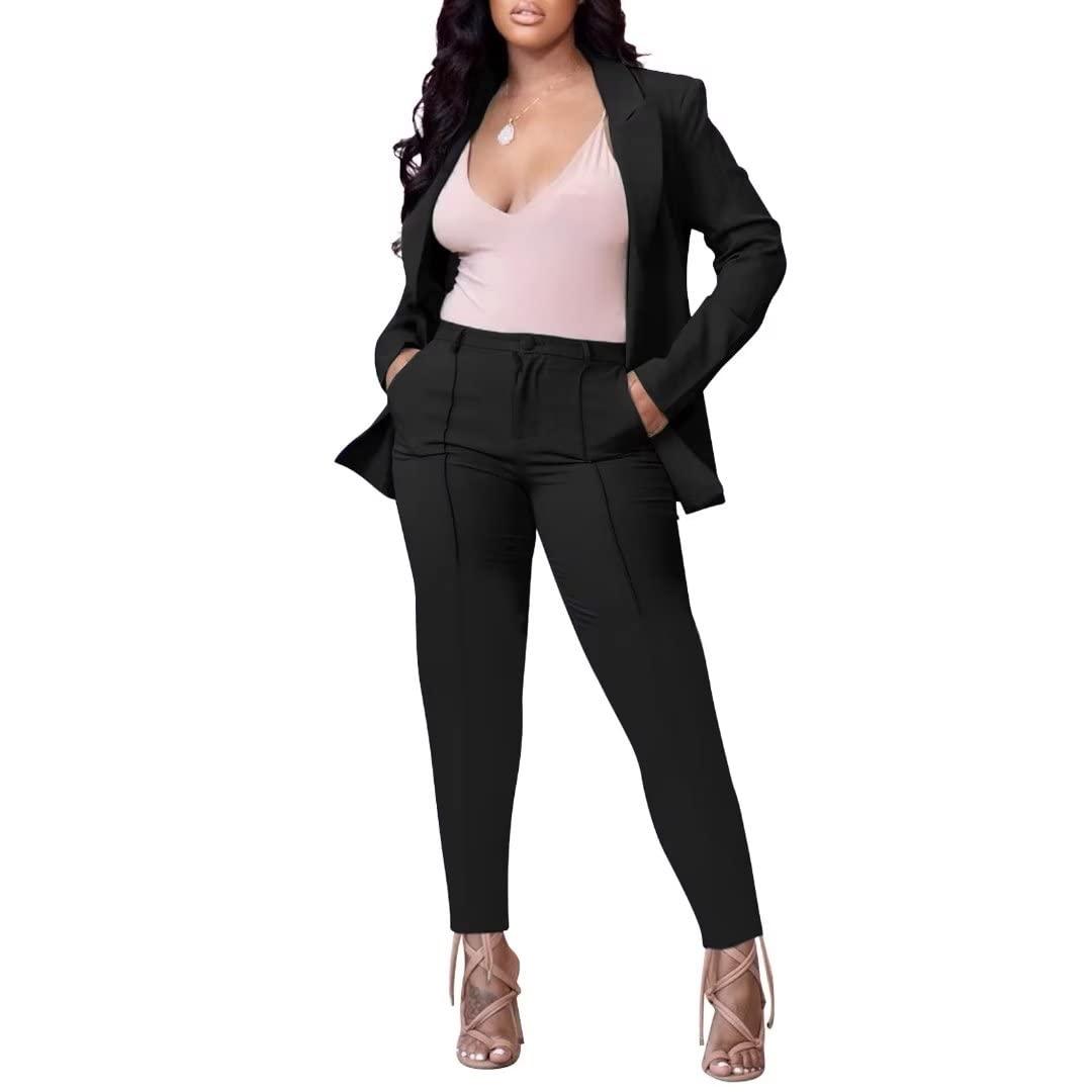 KafiloeWomen Open Front Long Sleeve Blazer and Pants Set Sexy Bodycon Business Pants Suit Formal 2 Piece Outfits