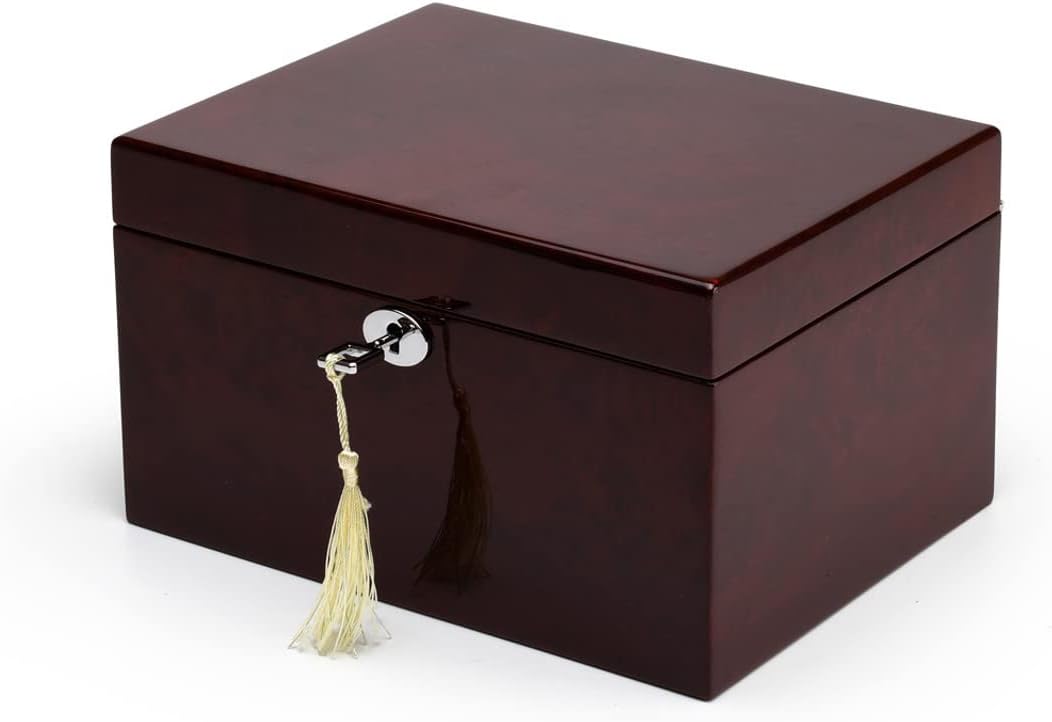 MusicBoxAttic Modern Hi Gloss Coffee Tone 30 Note Music Jewelry Box - Yesterday