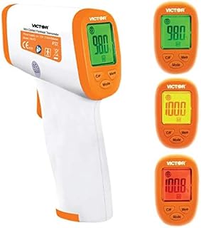 Victor T9000 Non-Contact Digital Infrared Forehead and Wrist Thermometer, for Adults and Kids, Quick 1 Second Readings, 3-Color Temperature Warning Display, White/Orange, 48-Pack
