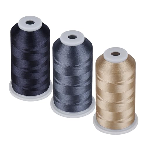 Simthread 60WT Bobbin Fill Thread Machine Embroidery Thread 5000M 3-Pack Pewter Dark Grey Beige