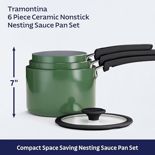 Image of Tramontina Ceramic Non Stick 6-Piece Nesting Sauce Pan Set - Green